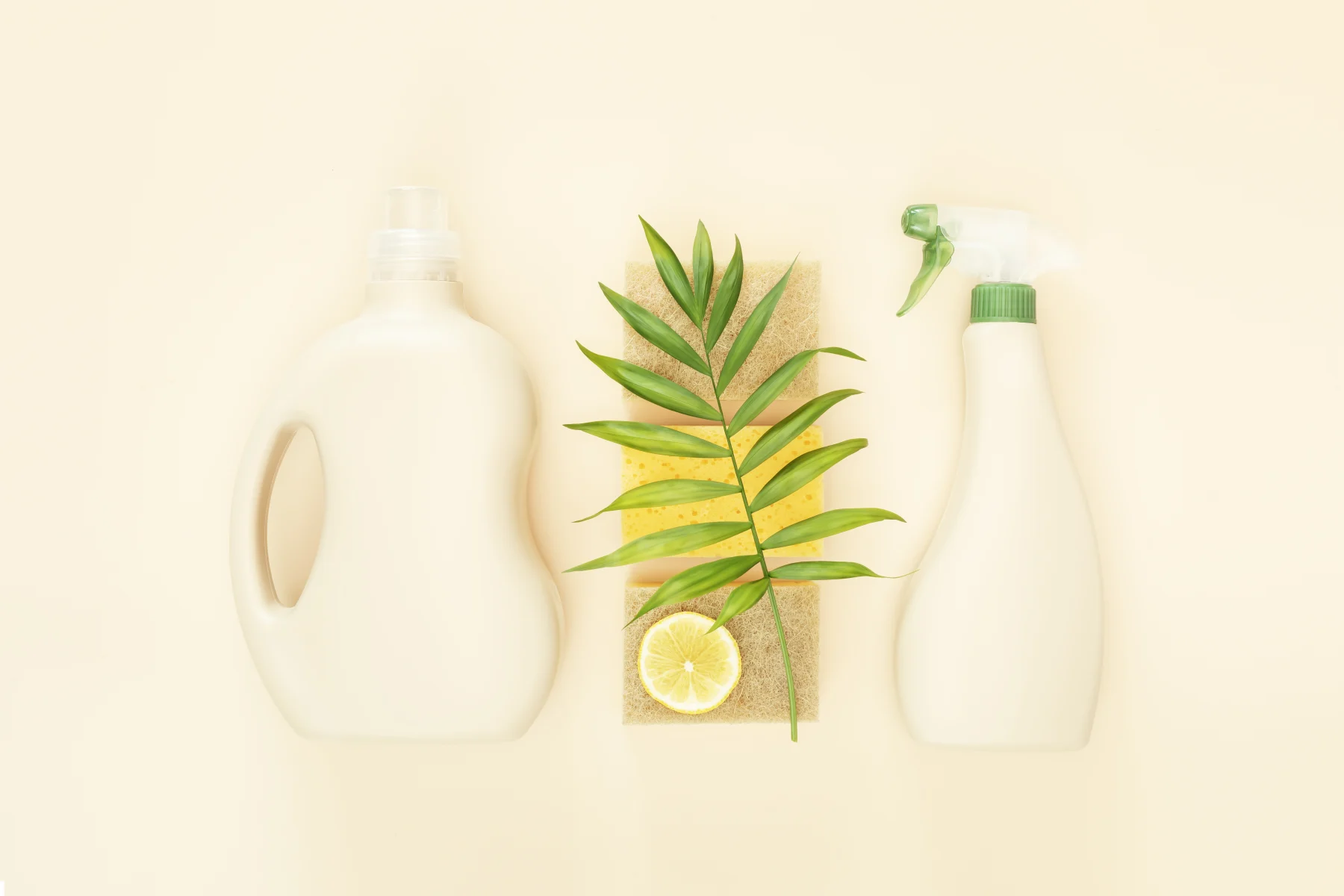 Botol deterjen alami dan spons pembersih