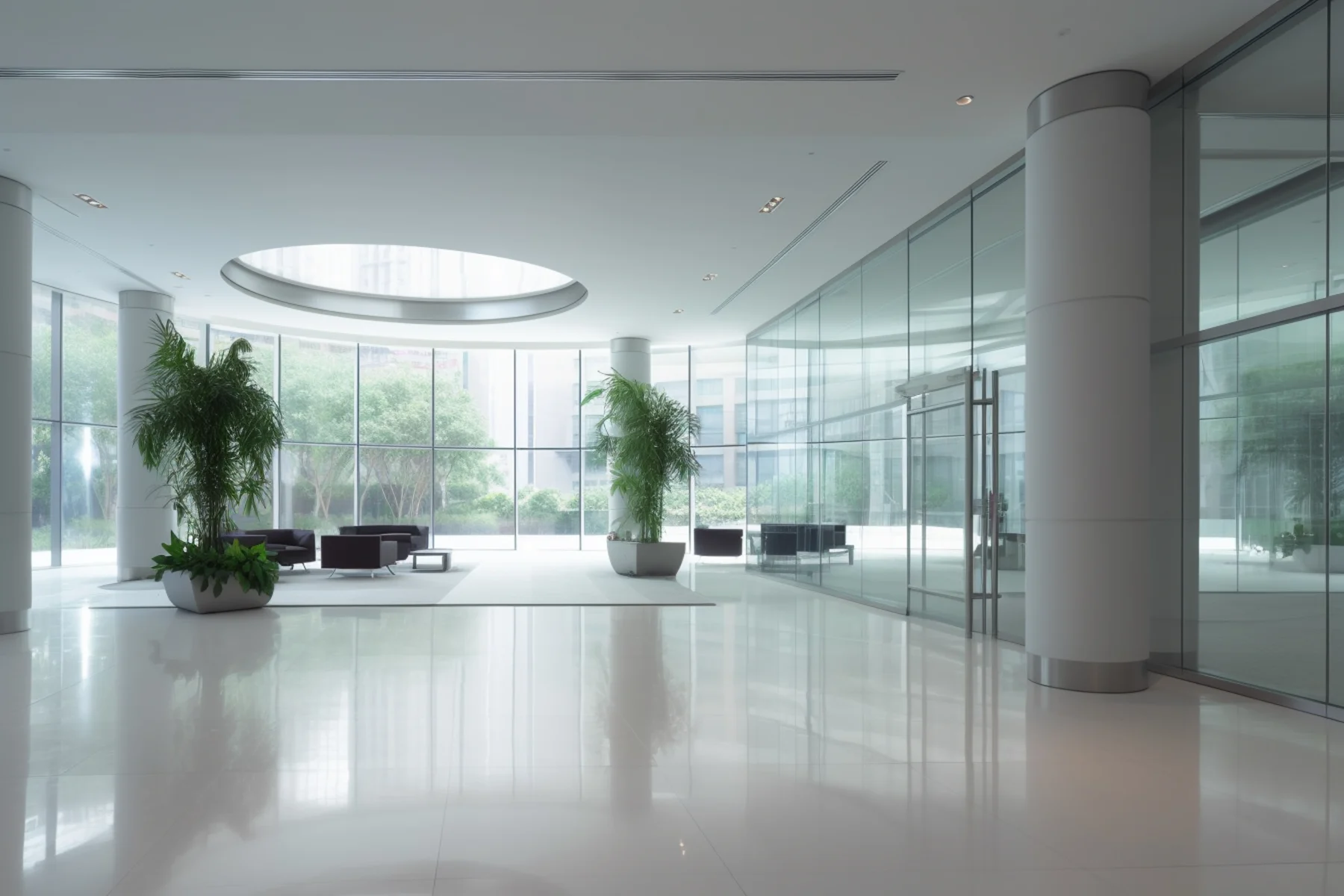 Interior lobi gedung perkantoran modern